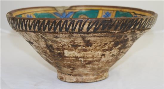 A Berber polychrome pottery bowl, diameter 27cm, slight old damage